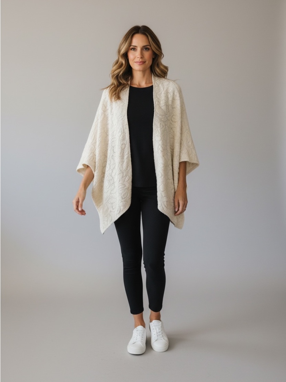 23 Nomad Cream Cable-Knit Shawl Cardigan